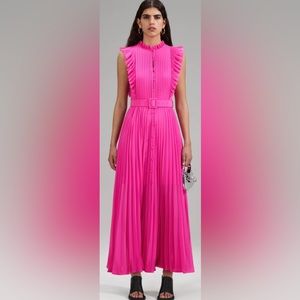 Self Portrait. Pink chiffon sleeveless ruffle midi dress. NWT.